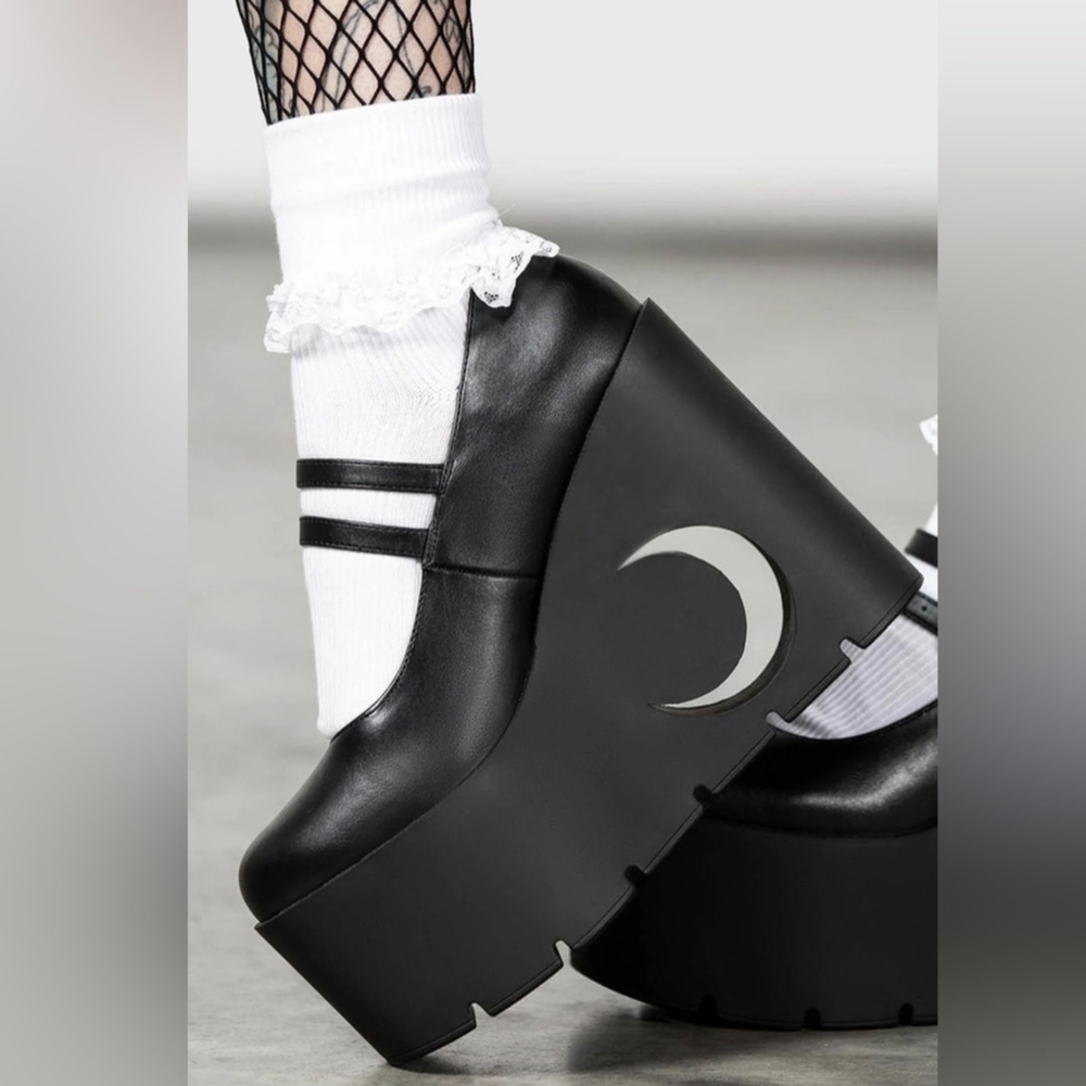 Killstar Black Platform Shoes with Celestial Design (Lunar Doll Mary Jane)
